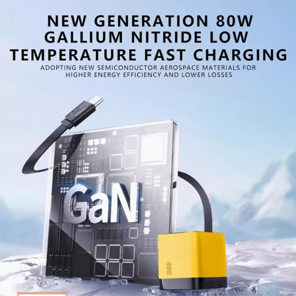 Compact 3-Port GaN Fast Charger with Built-In Retractable Cable