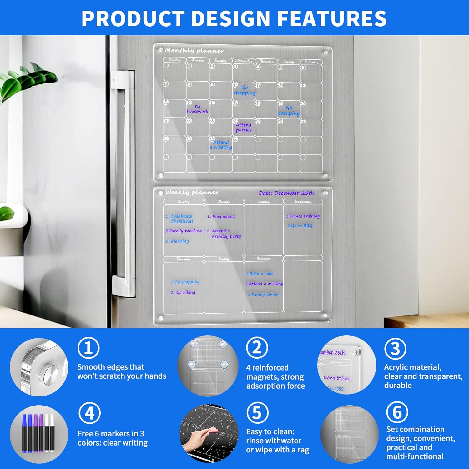 Clear Acrylic Fridge Organizer & Weekly Planner