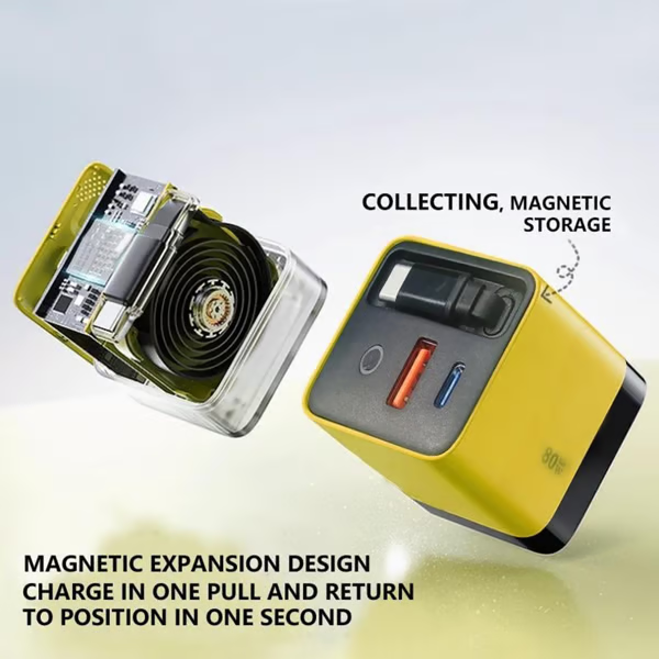 Compact 3-Port GaN Fast Charger with Built-In Retractable Cable