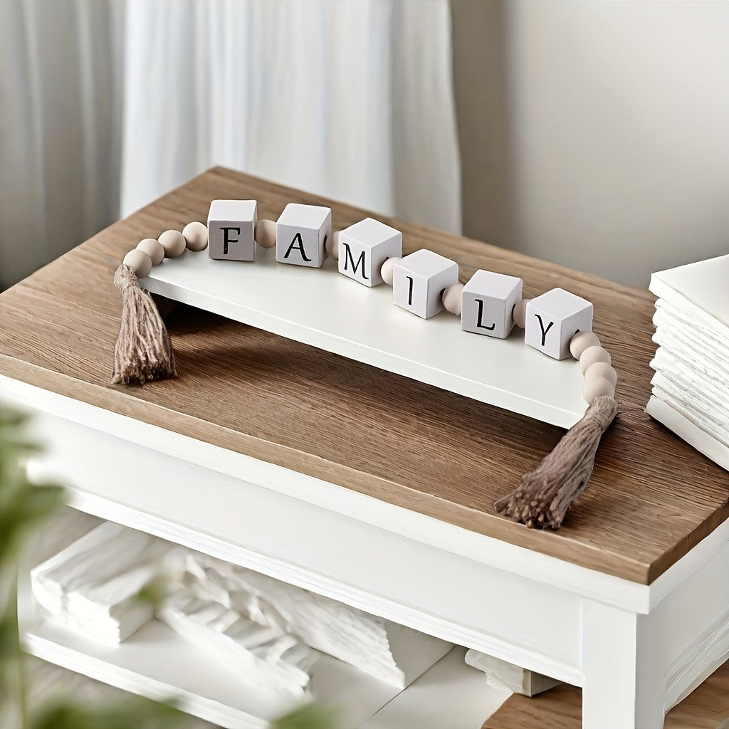 Rustic Wooden Bead Word Decor | HOME / FAMILY Letter Garland Table Ornament