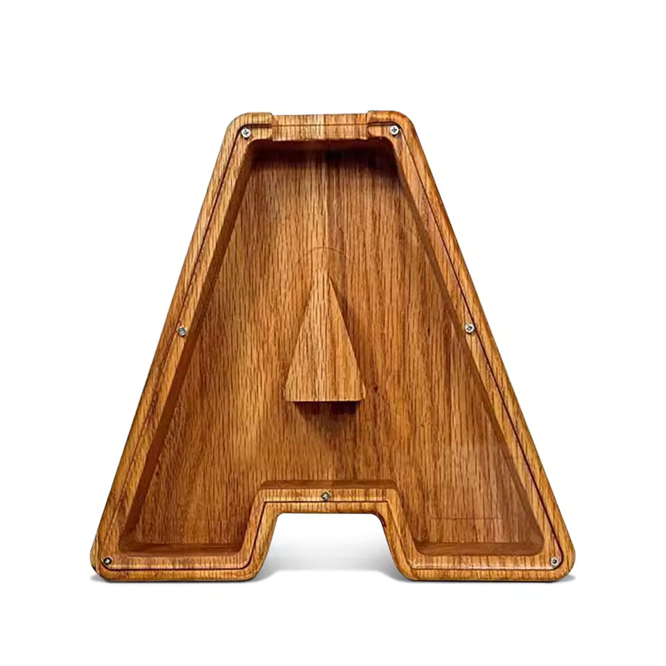 AlphabetCraft™ Wooden Letter Piggy Bank – Kids ABC Money Saving Box