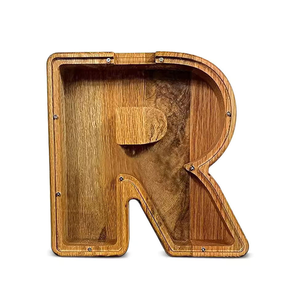 AlphabetCraft™ Wooden Letter Piggy Bank – Kids ABC Money Saving Box
