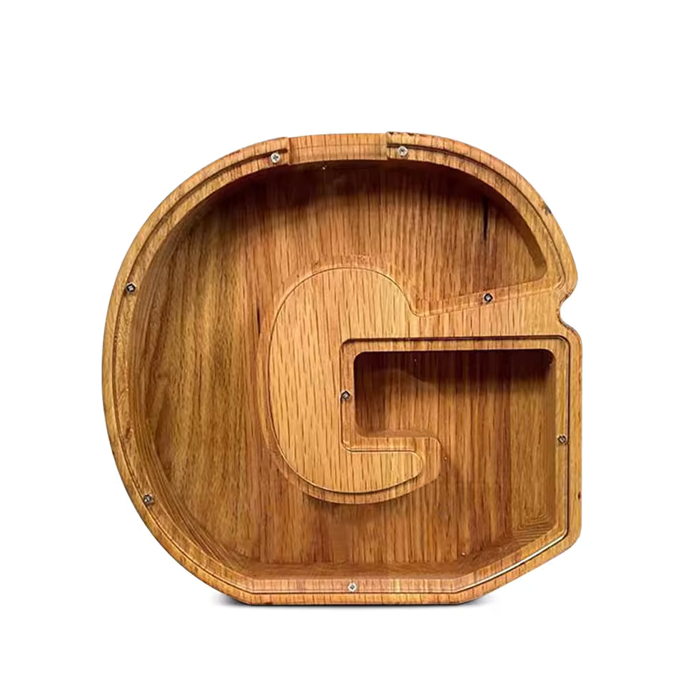 AlphabetCraft™ Wooden Letter Piggy Bank – Kids ABC Money Saving Box
