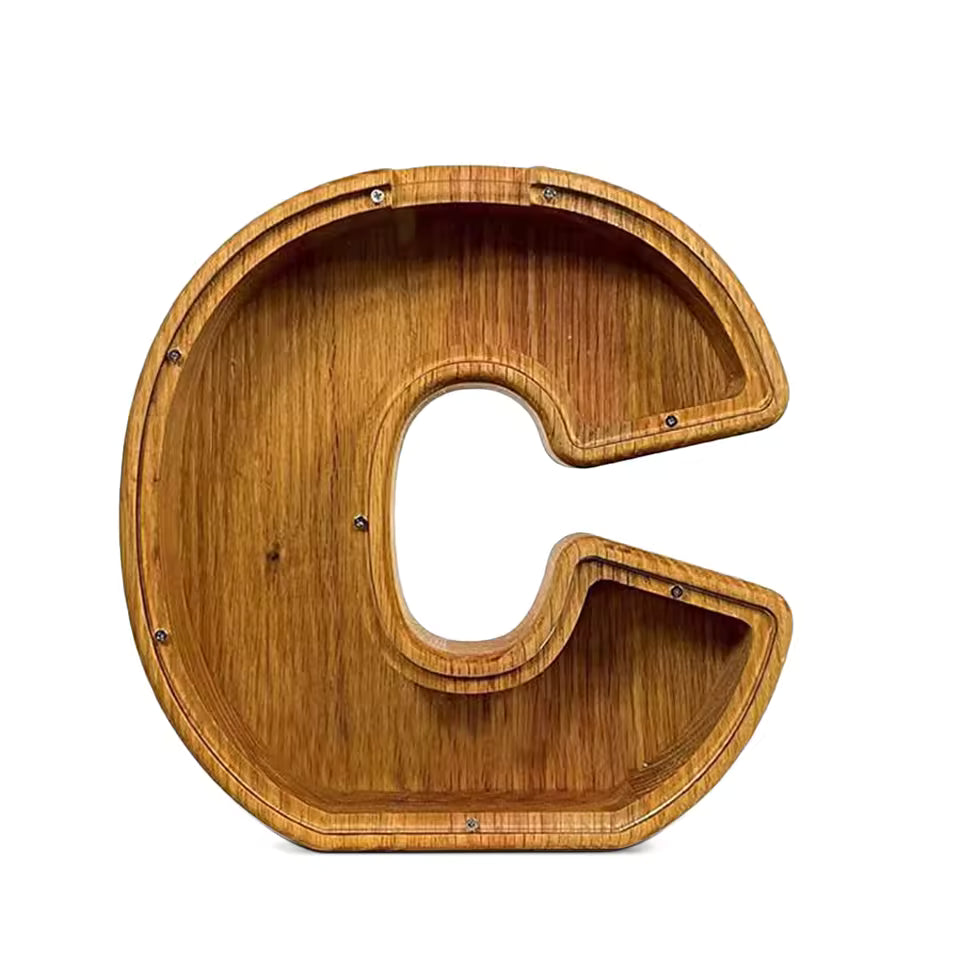 AlphabetCraft™ Wooden Letter Piggy Bank – Kids ABC Money Saving Box