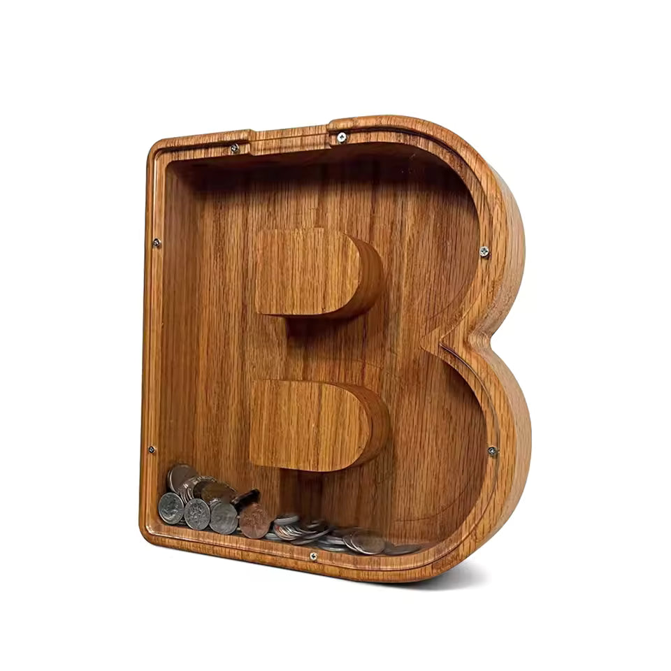 AlphabetCraft™ Wooden Letter Piggy Bank – Kids ABC Money Saving Box