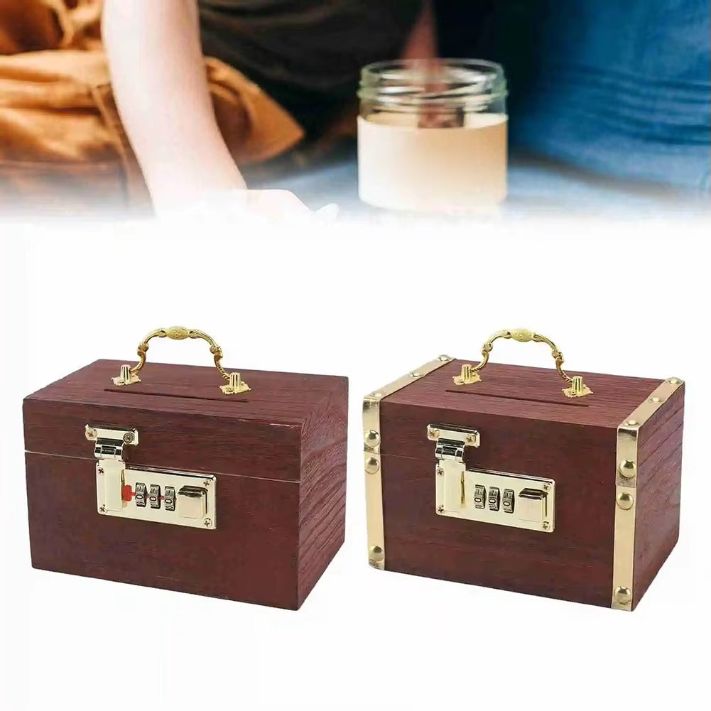 VintageLock™ Wooden Piggy Bank with Code Lock – Retro Treasure Money Box