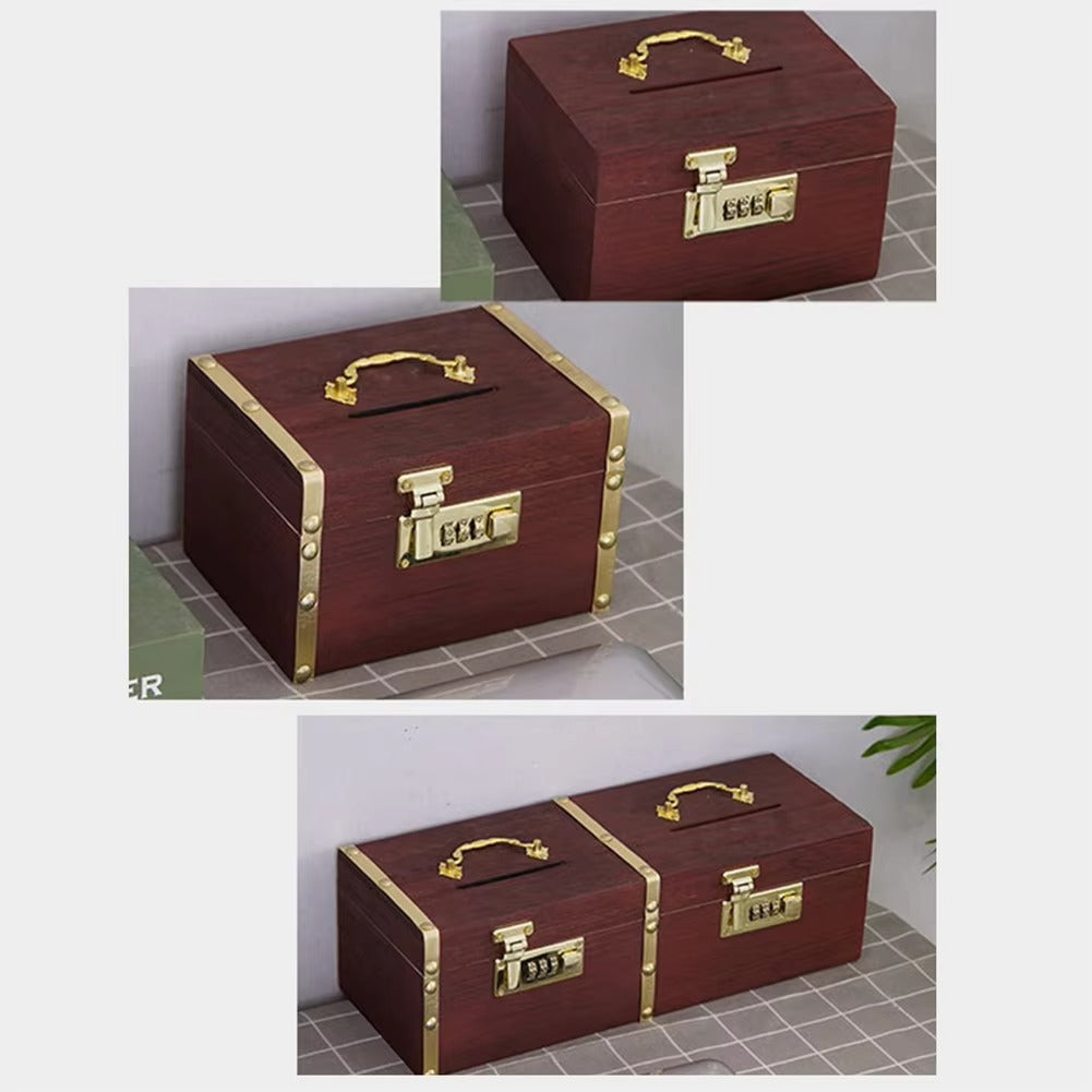 VintageLock™ Wooden Piggy Bank with Code Lock – Retro Treasure Money Box