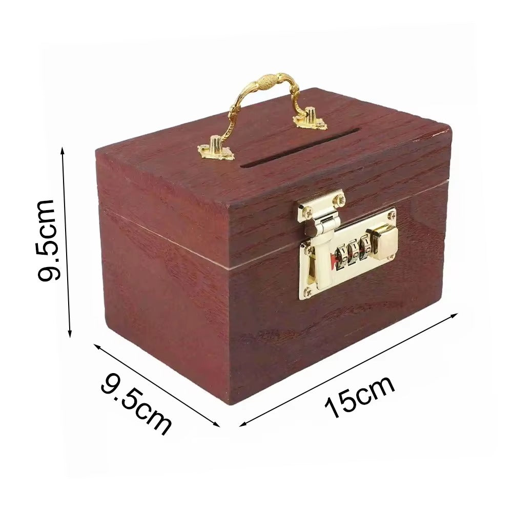 VintageLock™ Wooden Piggy Bank with Code Lock – Retro Treasure Money Box