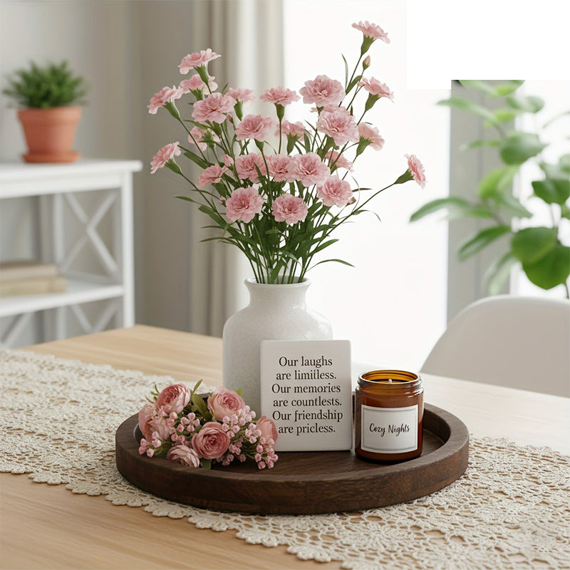 Farmhouse Round Wooden Serving Tray | Rustic Decor Plate for Coffee Table & Countertop