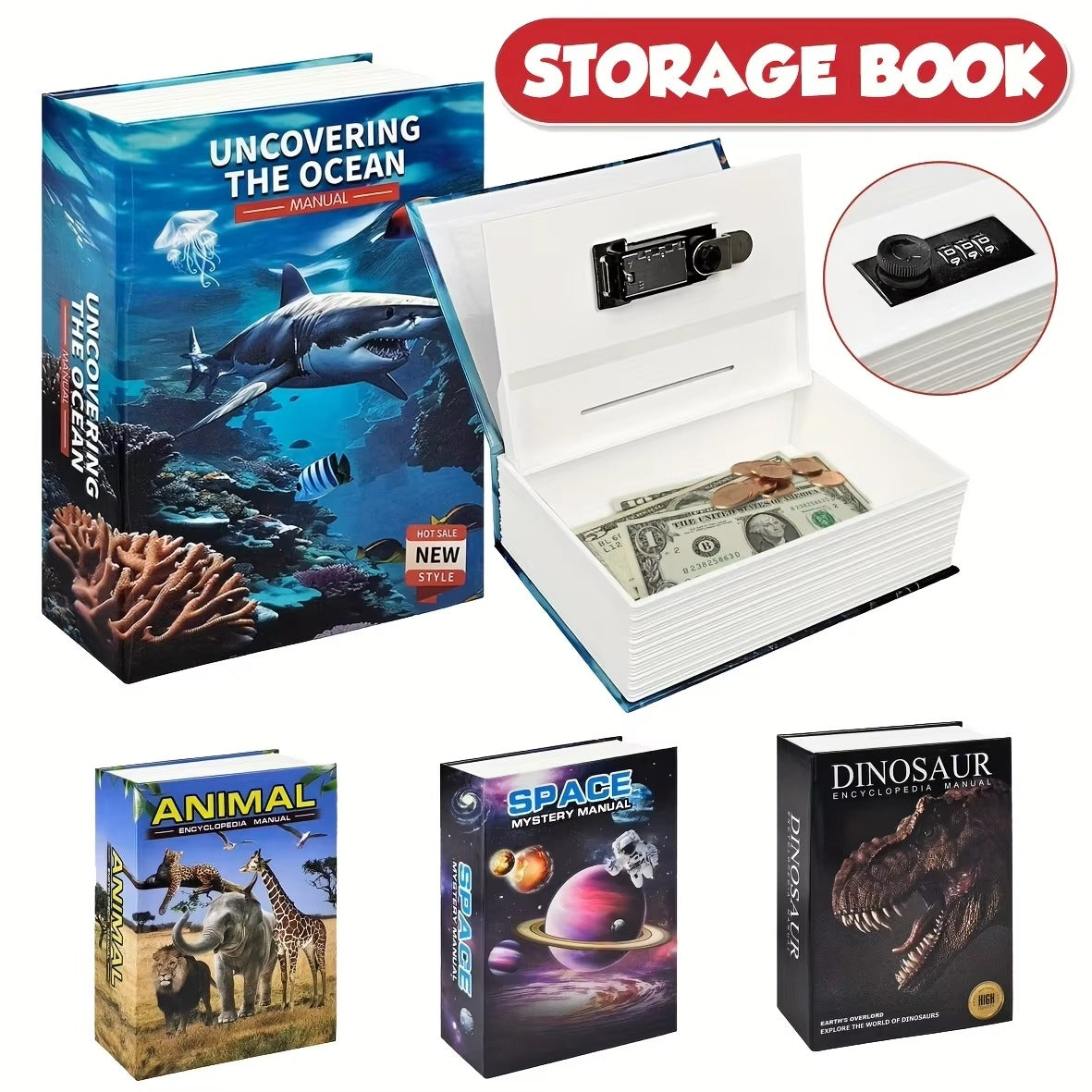 SecretBook™ Combination Lock Safe – Hidden Money Vault for Kids