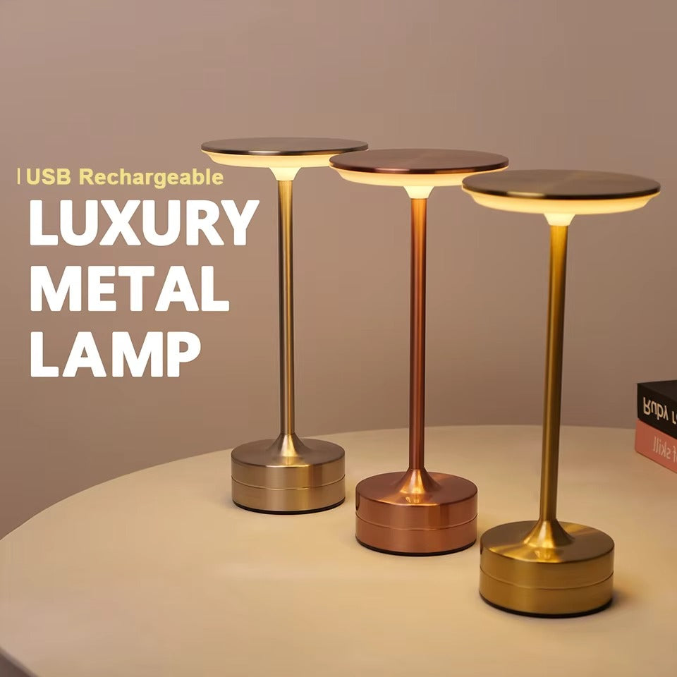 Luxury Touch Control LED Table Lamp – USB Rechargeable Metal Bedside Light