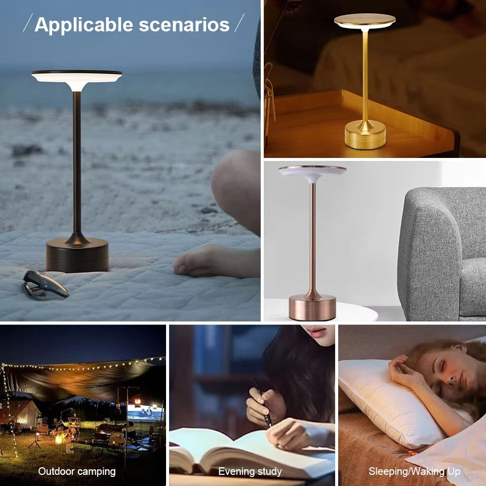 Luxury Touch Control LED Table Lamp – USB Rechargeable Metal Bedside Light