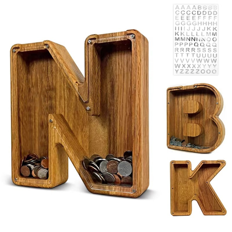 AlphabetCraft™ Wooden Letter Piggy Bank – Kids ABC Money Saving Box