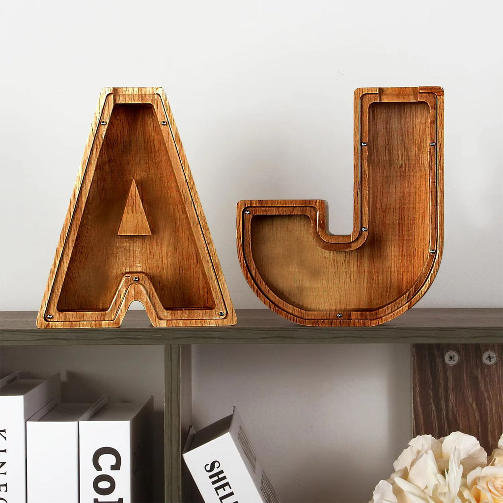 AlphabetCraft™ Wooden Letter Piggy Bank – Kids ABC Money Saving Box