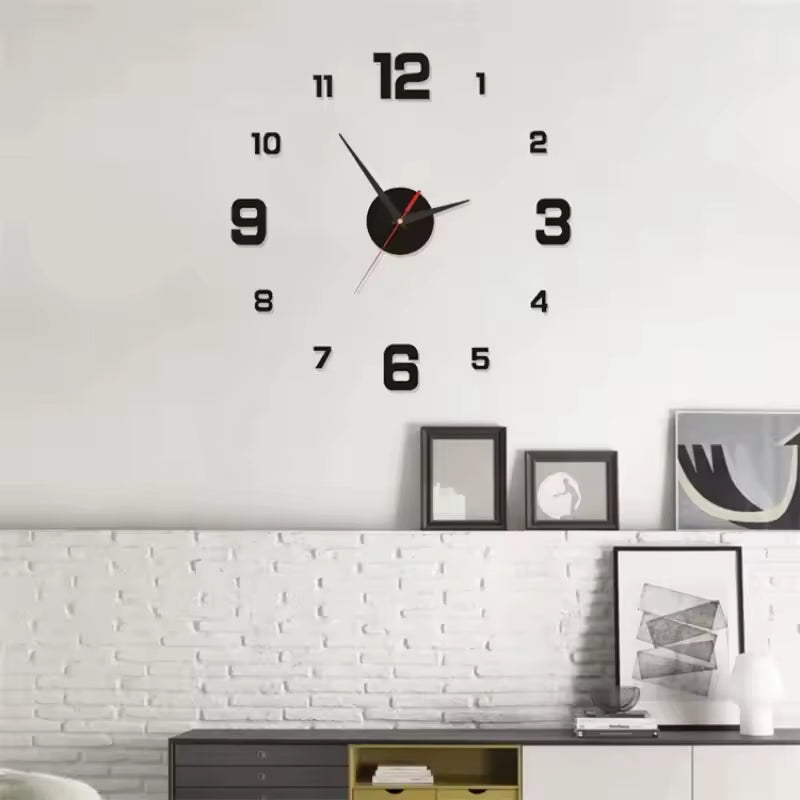 Modern 3D Wall Clock with Mirror Stickers | Frameless DIY Home Decor Clock