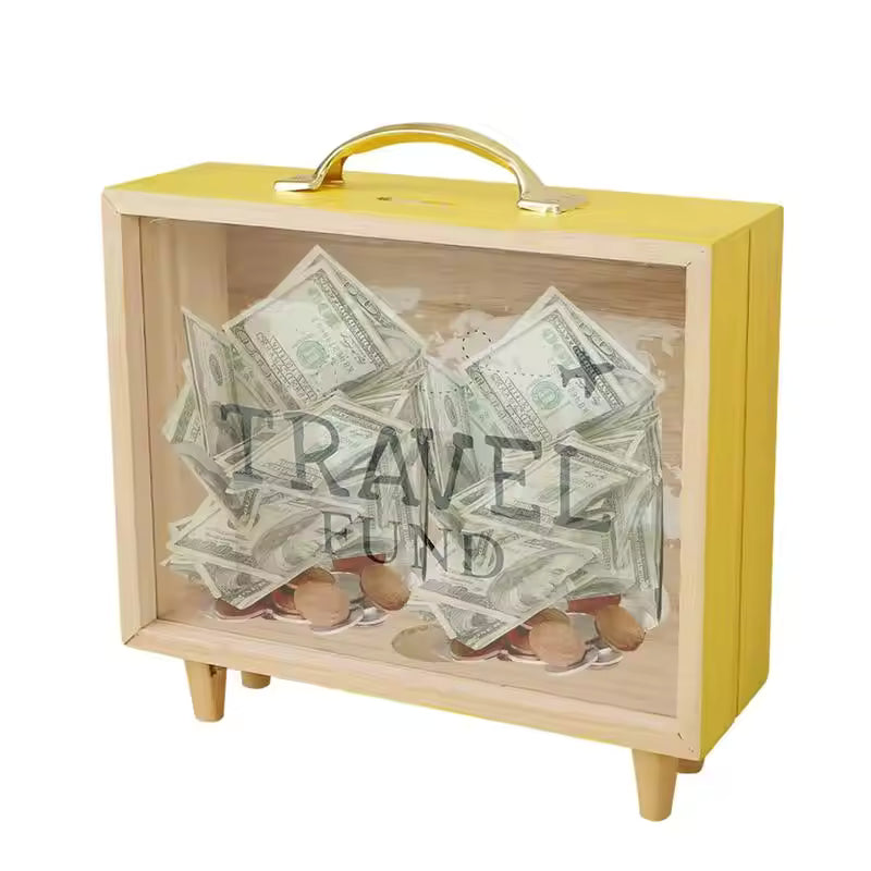 TravelFund™ Wooden Suitcase Money Saving Jar – Vacation Piggy Bank