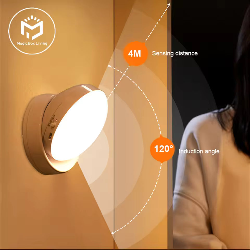 360° Rotating PIR Motion Sensor LED Light – Rechargeable Wireless Wall Lamp