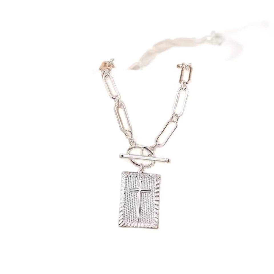 Gold Chain Necklace with Cross Pendant | Textured Link Necklace for Women