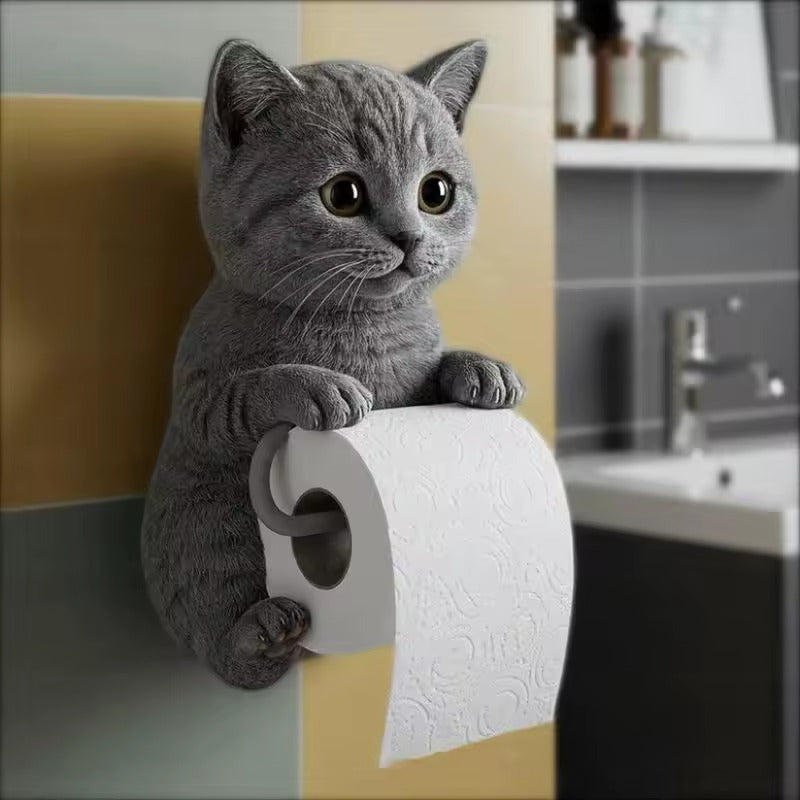 Cute Cat Toilet Paper Holder | Wall-Mounted Cat Roll Dispenser Bathroom Decor