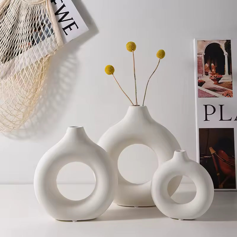 Nordic Minimalist Decorative Flower Vase | Modern Hollow Plastic Vase for Home Decor