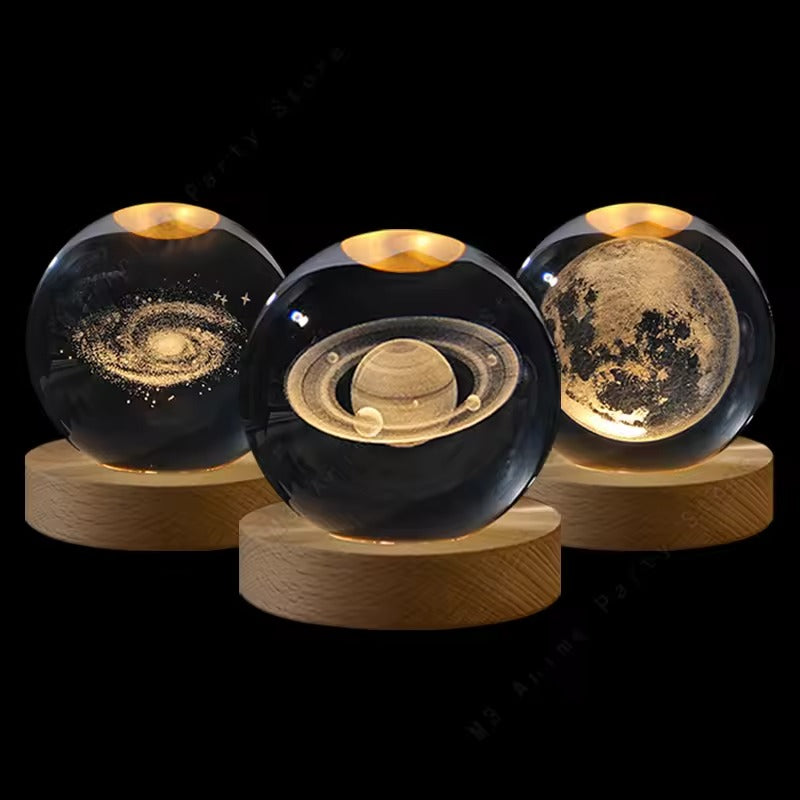 3D Crystal Ball Night Light LED Galaxy Lamp with Wooden Base USB Powered 5cm