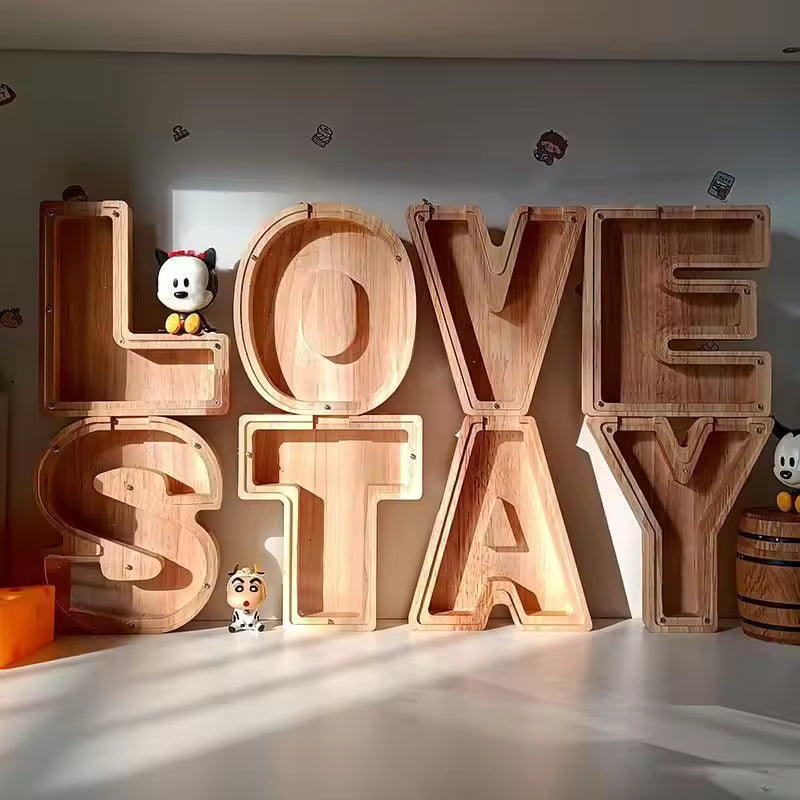 AlphabetCraft™ Wooden Letter Piggy Bank – Kids ABC Money Saving Box