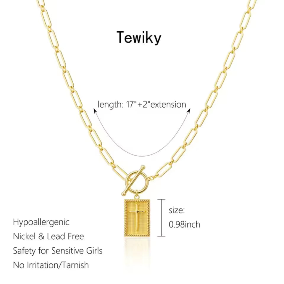 Gold Chain Necklace with Cross Pendant | Textured Link Necklace for Women