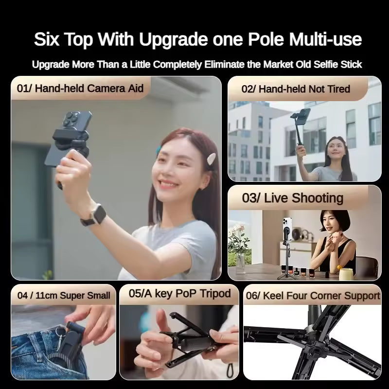 360° Magnetic Selfie Stick Tripod | Bluetooth Remote Phone Holder for Vlogging
