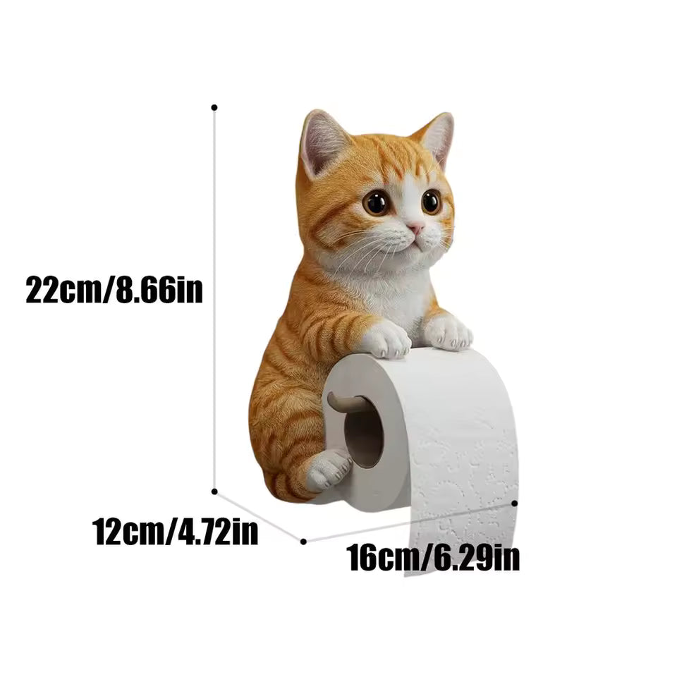 Cute Cat Toilet Paper Holder | Wall-Mounted Cat Roll Dispenser Bathroom Decor