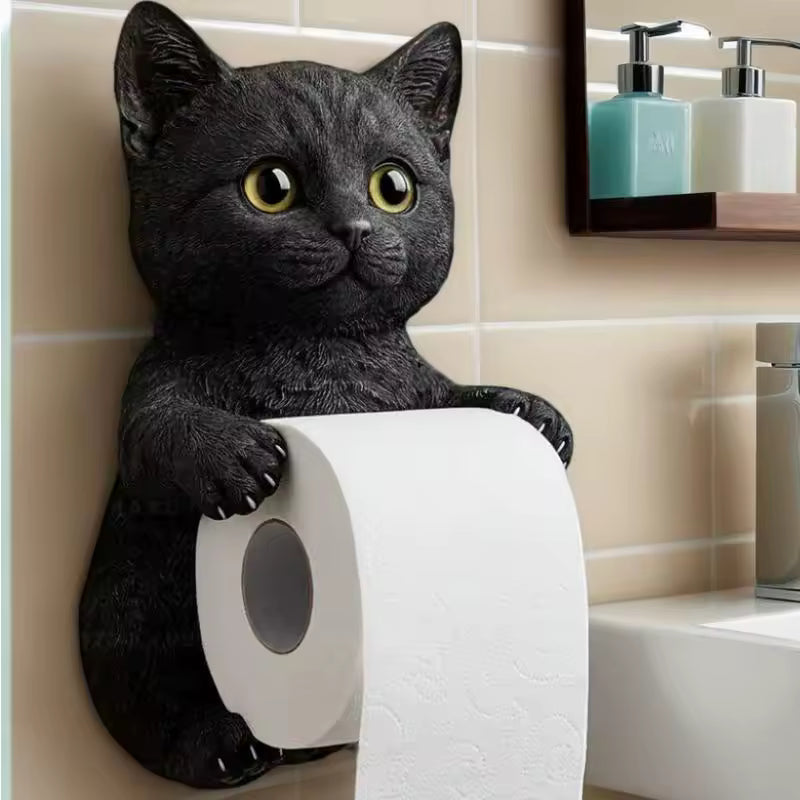 Cute Cat Toilet Paper Holder | Wall-Mounted Cat Roll Dispenser Bathroom Decor