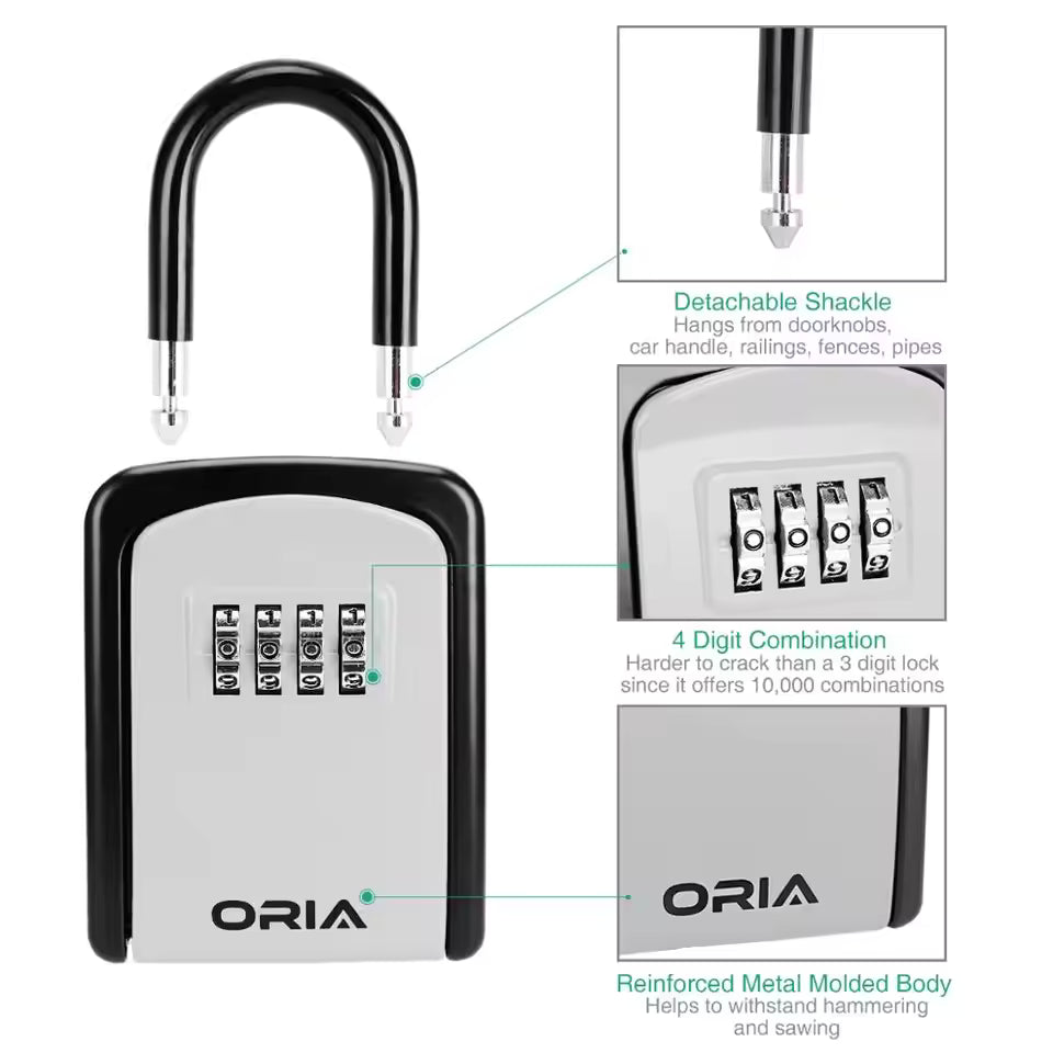 ORIA™ Outdoor Key Safe Box – Wall Mounted Combination Lock Storage