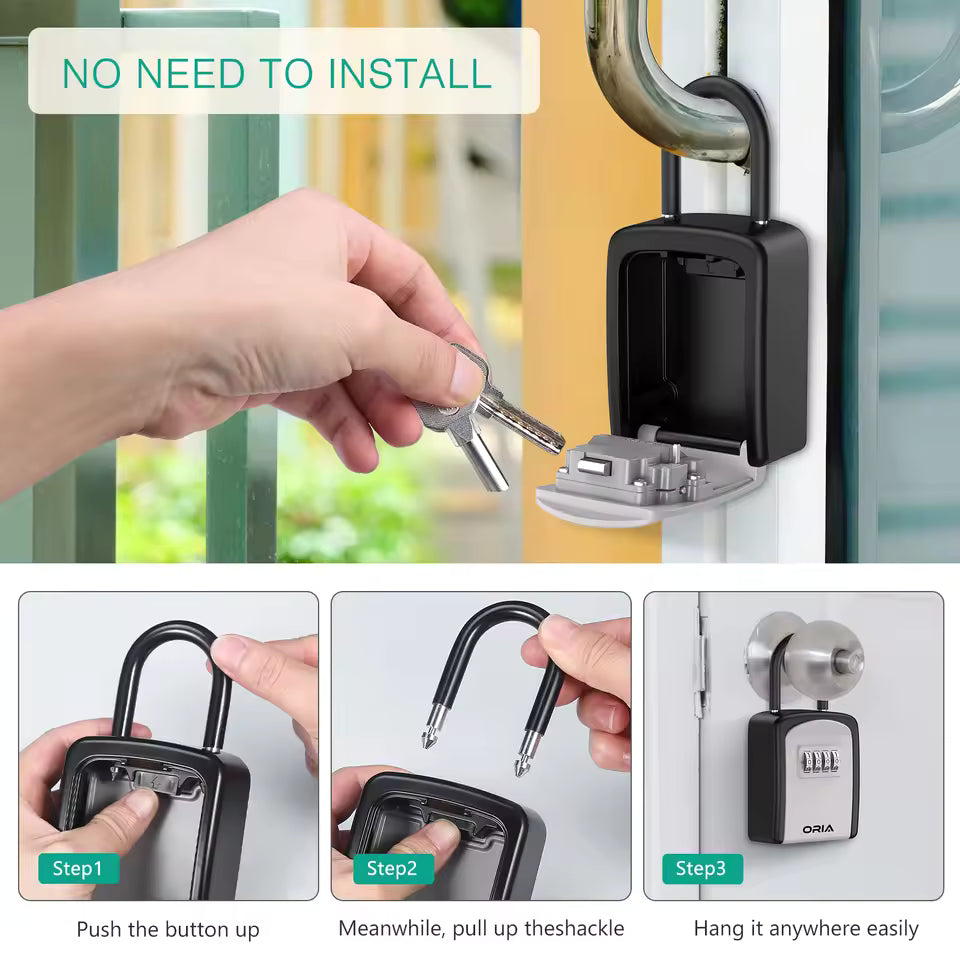 ORIA™ Outdoor Key Safe Box – Wall Mounted Combination Lock Storage