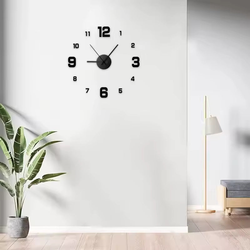 Modern 3D Wall Clock with Mirror Stickers | Frameless DIY Home Decor Clock