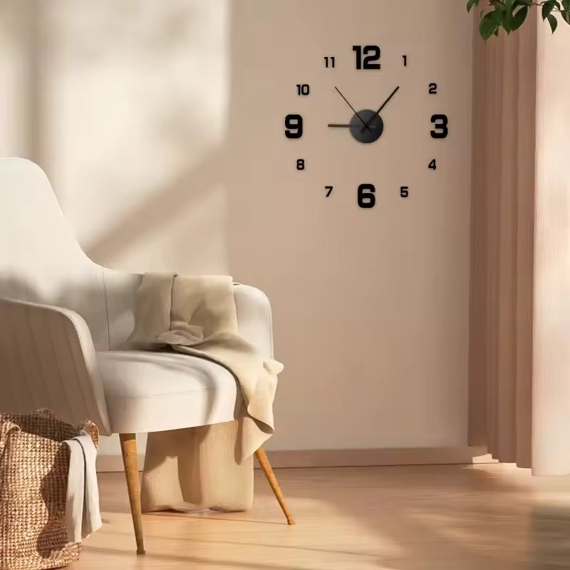 Modern 3D Wall Clock with Mirror Stickers | Frameless DIY Home Decor Clock