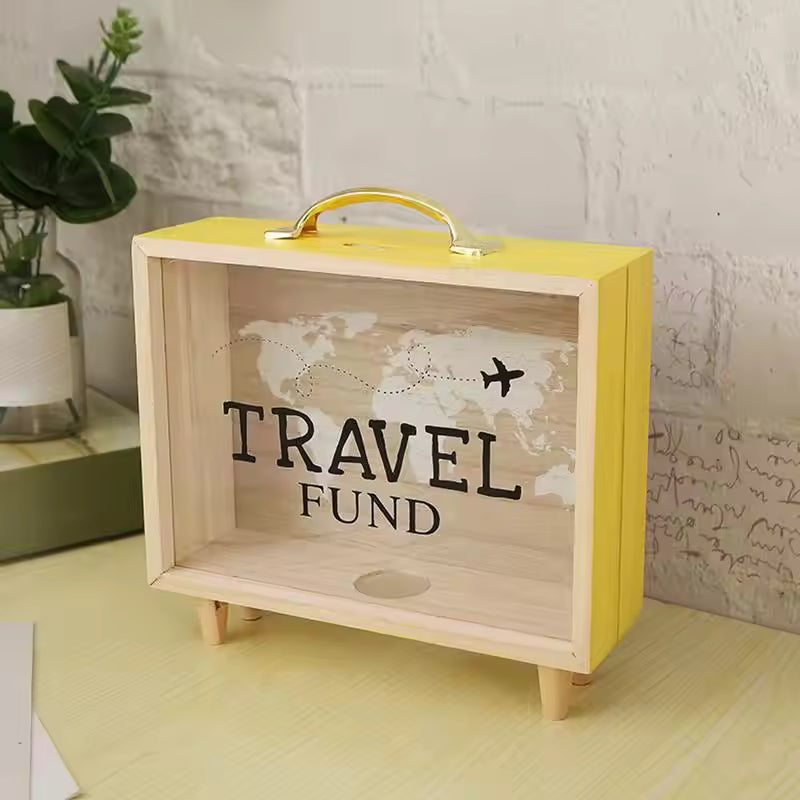 TravelFund™ Wooden Suitcase Money Saving Jar – Vacation Piggy Bank