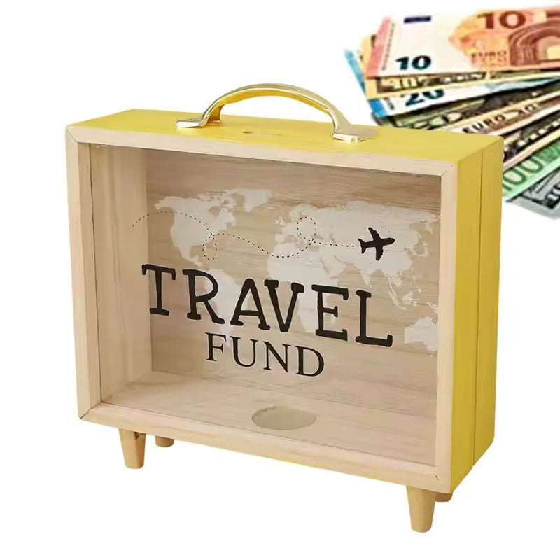 TravelFund™ Wooden Suitcase Money Saving Jar – Vacation Piggy Bank