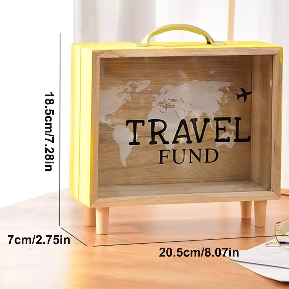 TravelFund™ Wooden Suitcase Money Saving Jar – Vacation Piggy Bank