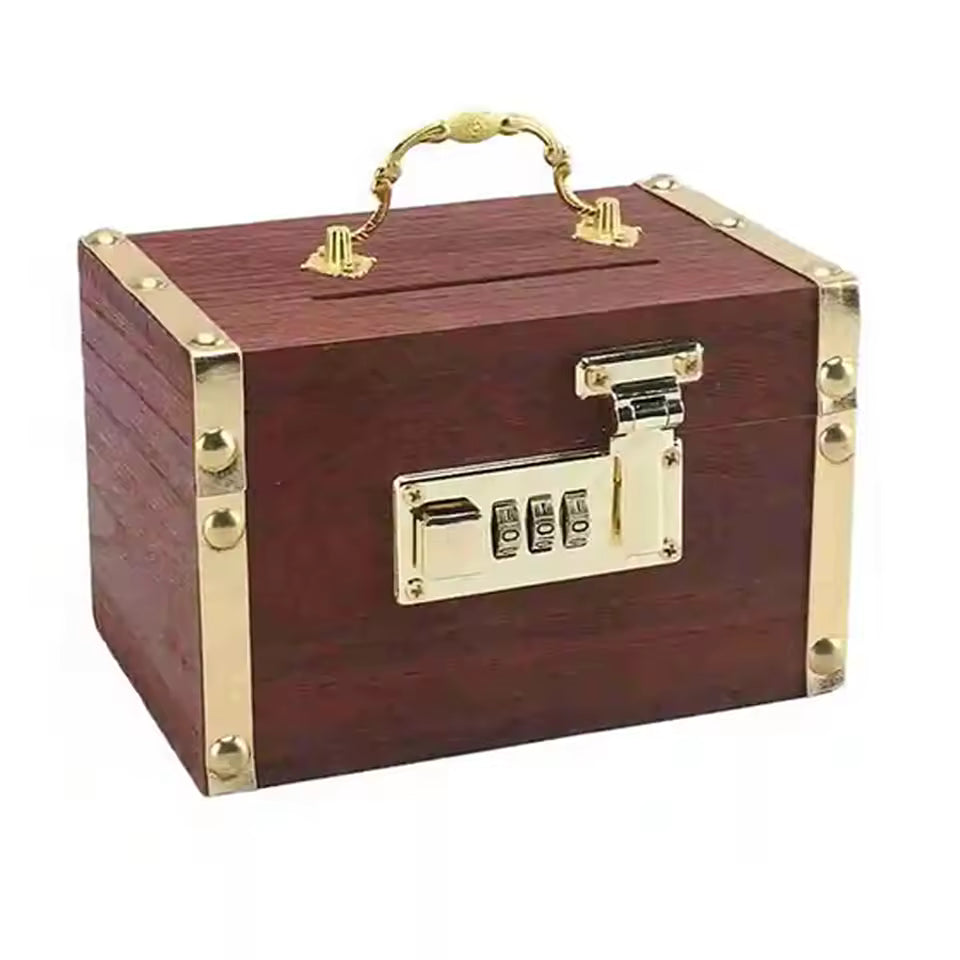 VintageLock™ Wooden Piggy Bank with Code Lock – Retro Treasure Money Box
