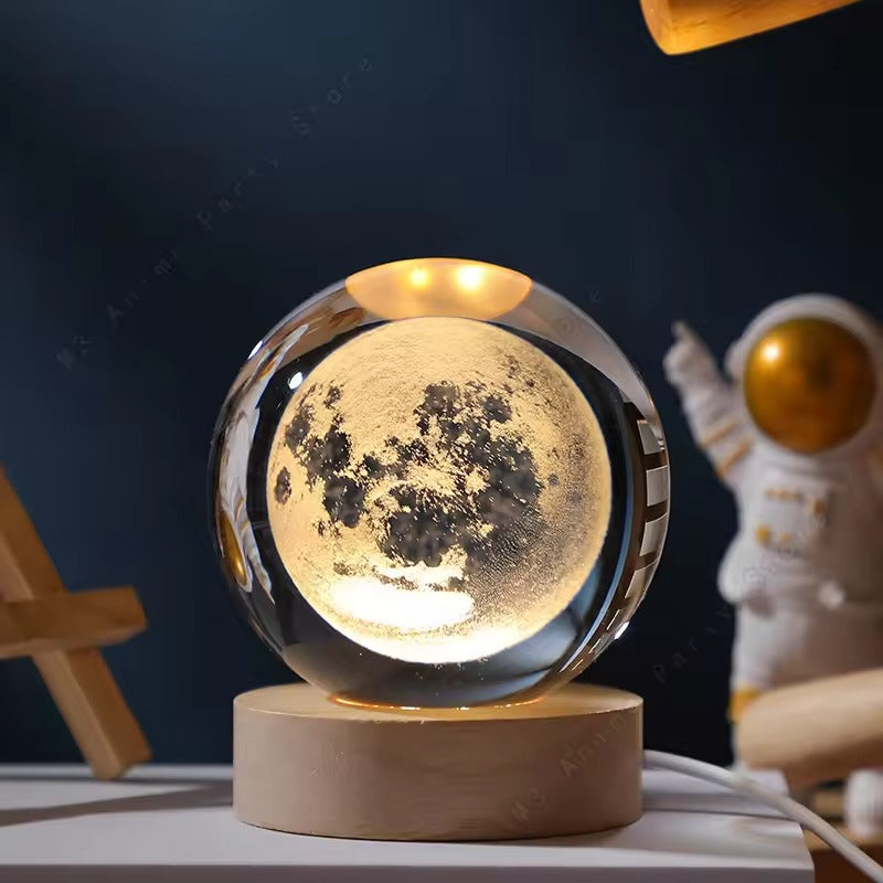 3D Crystal Ball Night Light LED Galaxy Lamp with Wooden Base USB Powered 5cm