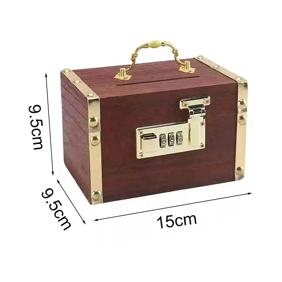 VintageLock™ Wooden Piggy Bank with Code Lock – Retro Treasure Money Box