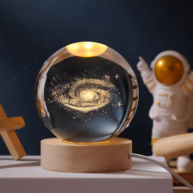 3D Crystal Ball Night Light LED Galaxy Lamp with Wooden Base USB Powered 5cm