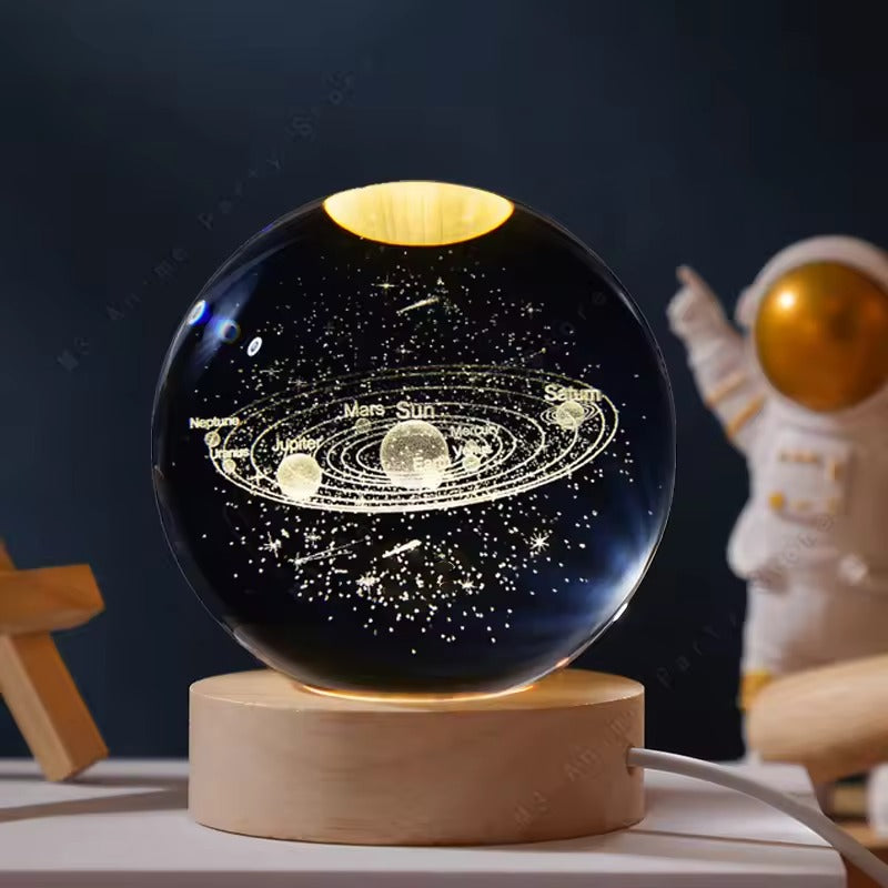 3D Crystal Ball Night Light LED Galaxy Lamp with Wooden Base USB Powered 5cm