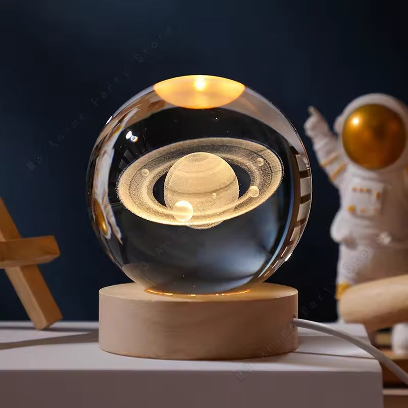 3D Crystal Ball Night Light LED Galaxy Lamp with Wooden Base USB Powered 5cm