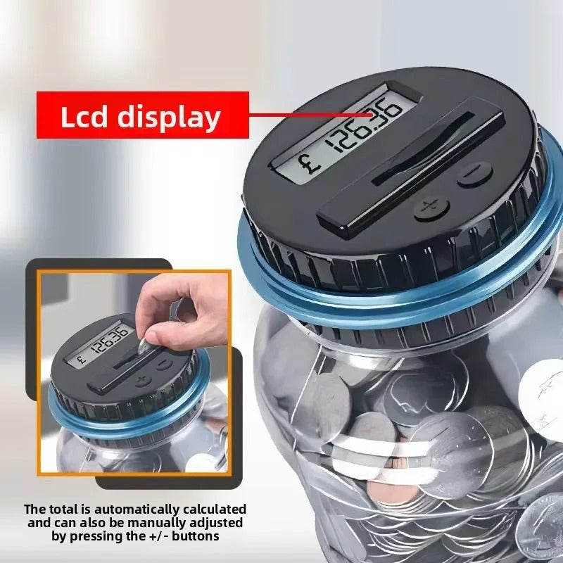 Smart Digital Coin Counting Piggy Bank 1.8L LCD Money Jar Euro Dollar Pound