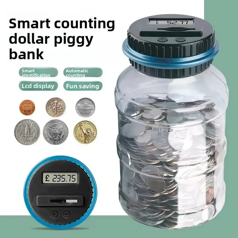 Smart Digital Coin Counting Piggy Bank 1.8L LCD Money Jar Euro Dollar Pound