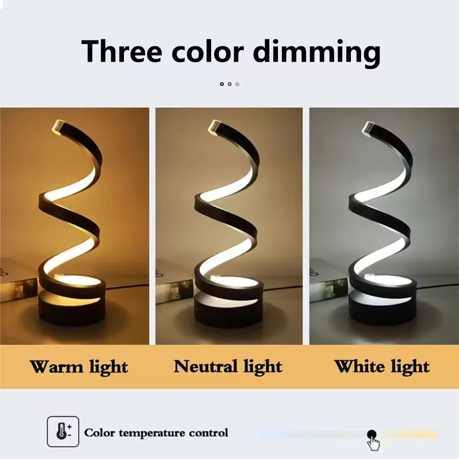 Tricolor Spiral LED Table Lamp – Dimmable USB Bedside & Desk Night Light
