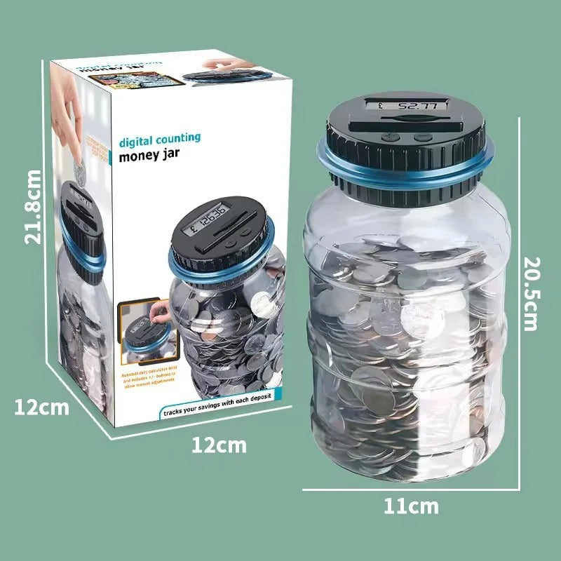 Smart Digital Coin Counting Piggy Bank 1.8L LCD Money Jar Euro Dollar Pound