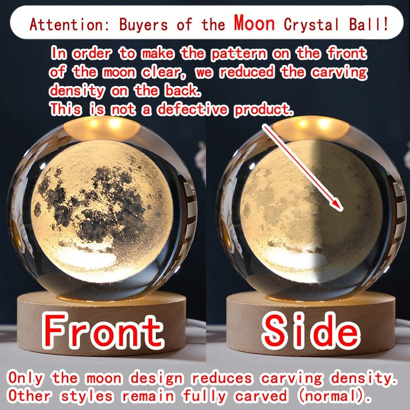 3D Crystal Ball Night Light LED Galaxy Lamp with Wooden Base USB Powered 5cm
