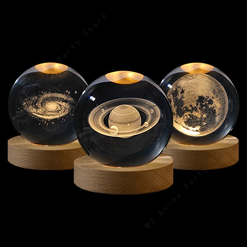 3D Crystal Ball Night Light LED Galaxy Lamp with Wooden Base USB Powered 5cm