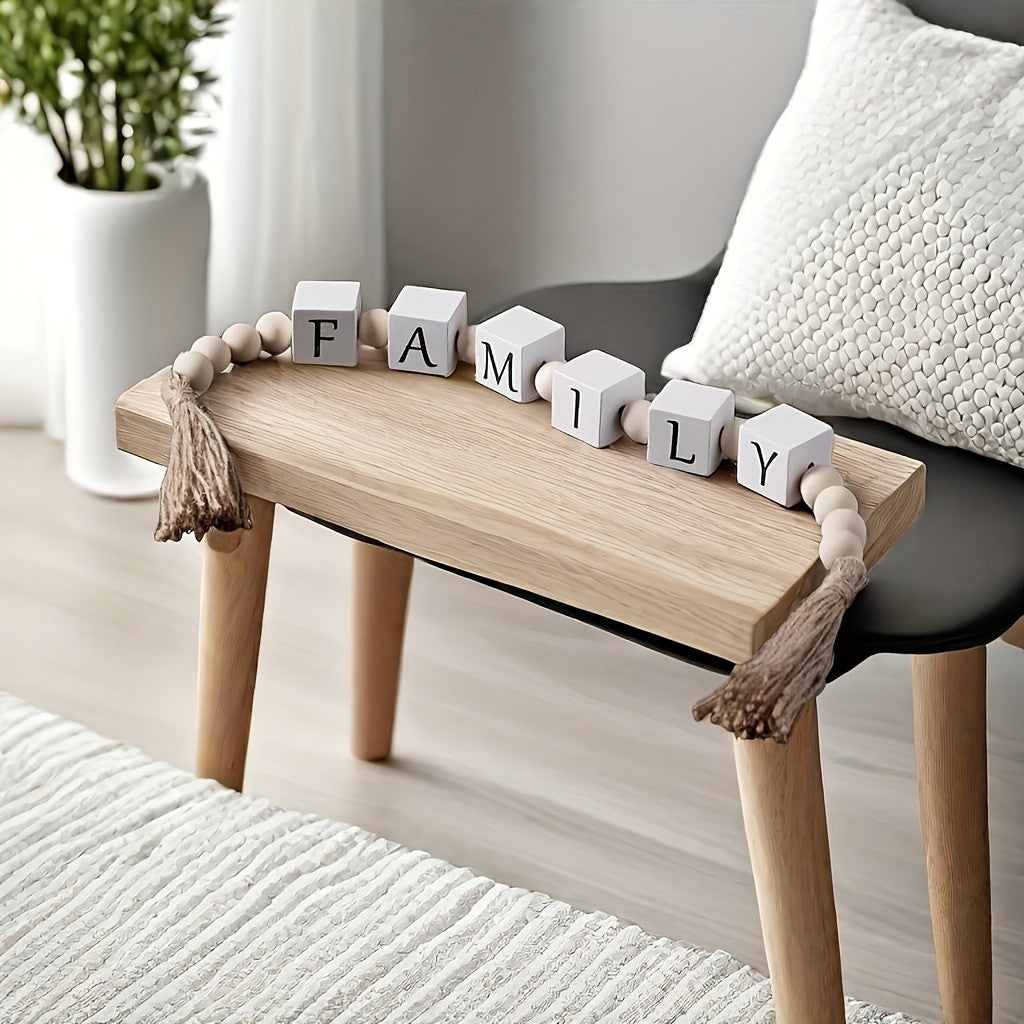 Rustic Wooden Bead Word Decor | HOME / FAMILY Letter Garland Table Ornament